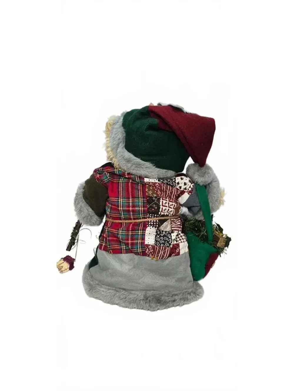 Decorative Plush Teddy Bear in Festive Patchwork Coat with Holiday Accessories